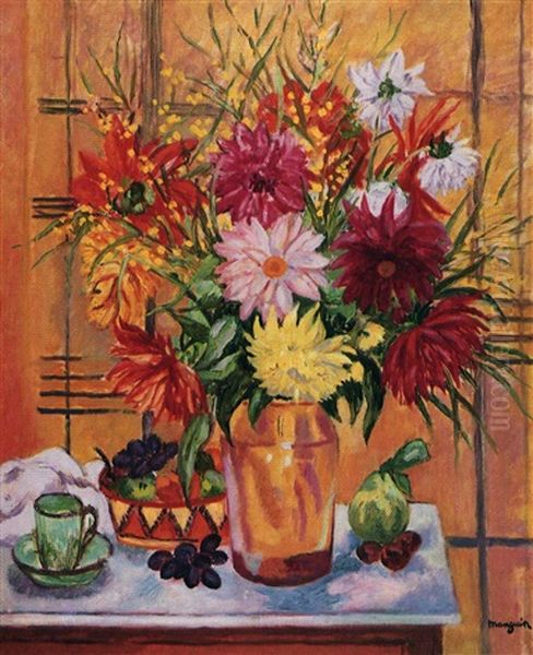 Dahlias Et Fruits Oil Painting by Henri Charles Manguin