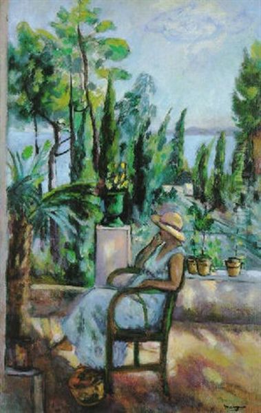 Odette Assise Au Jardin, L'oustalet Oil Painting by Henri Charles Manguin