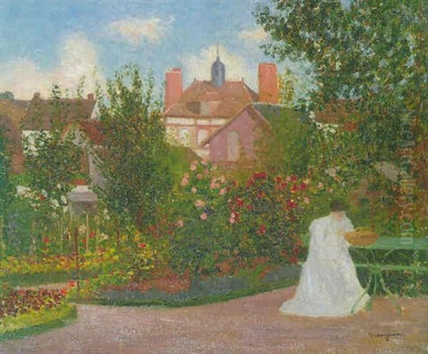 Jeanne Dans Le Jardin De Colombs Oil Painting by Henri Charles Manguin