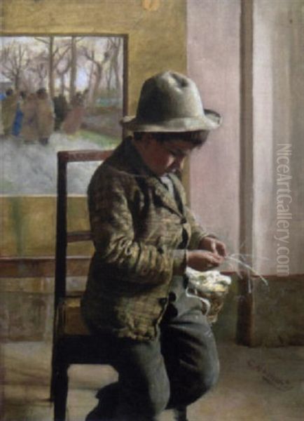 The Little Weaver Oil Painting by Cirillo Manicardi