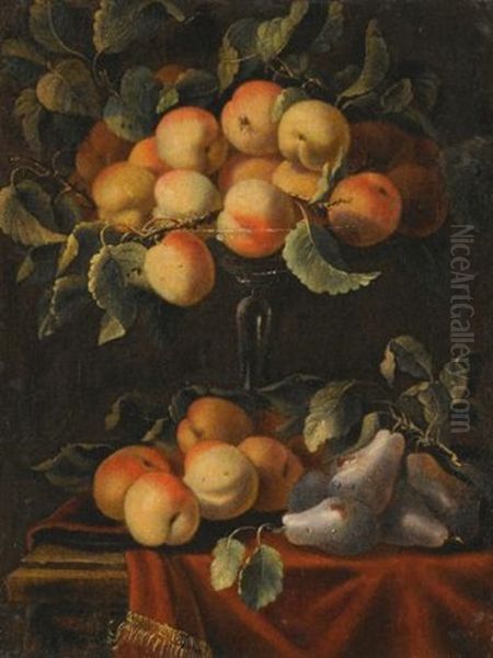 Still Lifes With Fruit And Glass Tazzas (pair) Oil Painting by Carlo Manieri