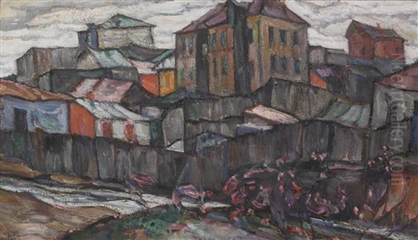 Town Under A Stormy Sky Oil Painting by Abraham Manievich