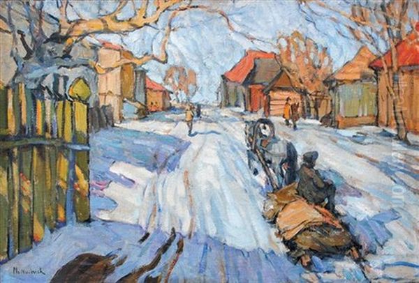 Winter In A Village Oil Painting by Abraham Manievich