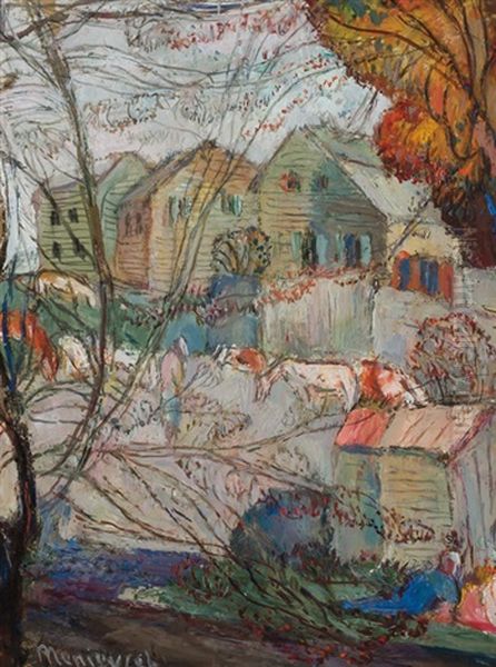 Houses In Autumn Oil Painting by Abraham Manievich