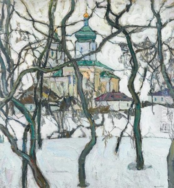 Winter Scene With Church Oil Painting by Abraham Manievich