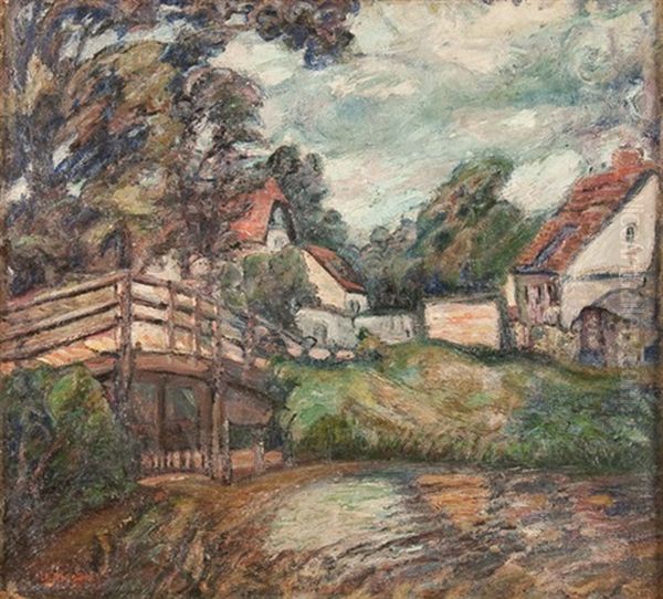 Landscape With Bridge Over Stream And Village by Abraham Manievich