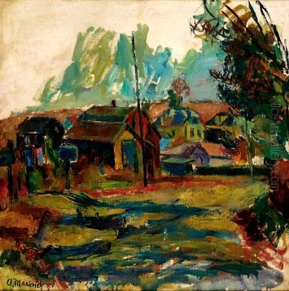 Pastoral Village Landscape (+ Houses And Trees In Landscape, Verso) Oil Painting by Abraham Manievich