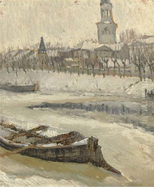 Early Spring. The Breaking Of The Ice Oil Painting by Abraham Manievich