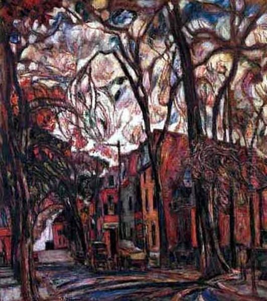 A Tree-lined Street, The Bronx Oil Painting by Abraham Manievich