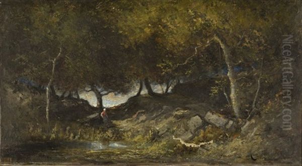 Sous-bois Anime Pres De La Mare Oil Painting by Marius Maniquet