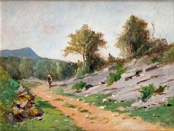 Faucheur Sur Le Chemin A Chetelan (isere) by Marius Maniquet