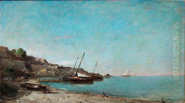 Vue De Port Oil Painting by Marius Maniquet