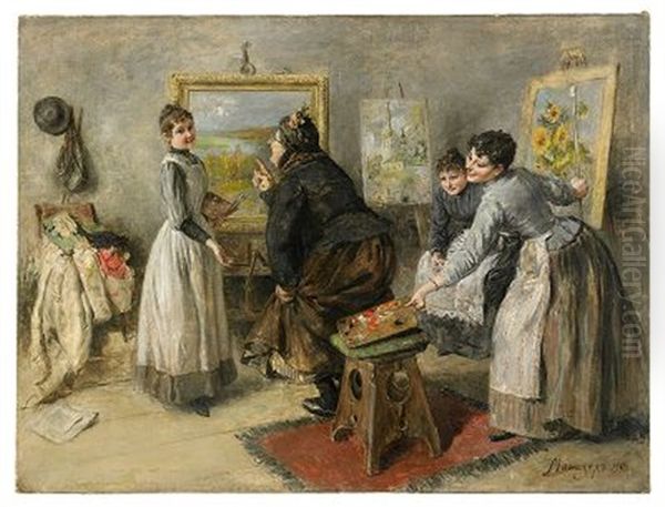 The Painting Lesson Oil Painting by Heinrich Matvejevitch Maniser