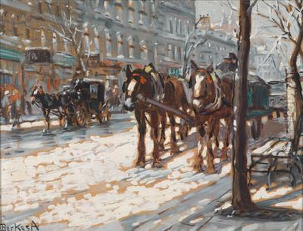 Horse-drawn Cab Oil Painting by Antal Berkes