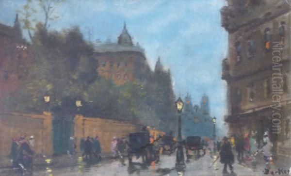 Rue De Paris Oil Painting by Antal Berkes