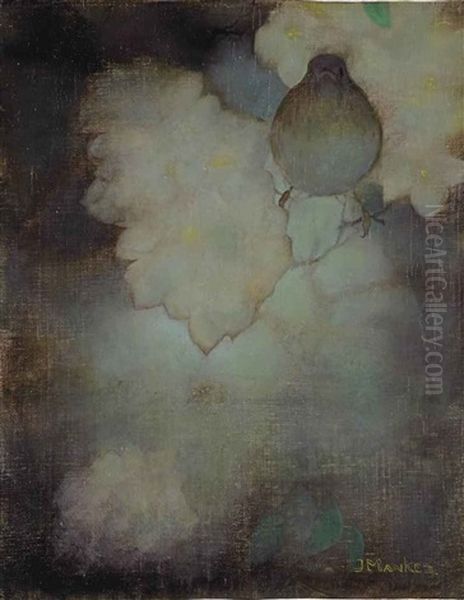 Lijster Tussen Bloesem Oil Painting by Jan Mankes