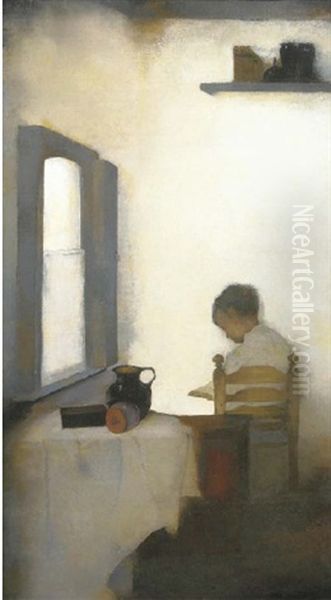 Boy In An Interior Oil Painting by Jan Mankes