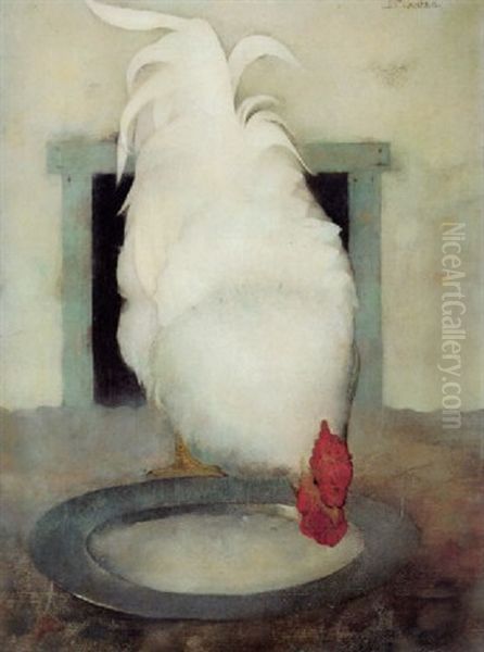 Wyandotte-haan Met Tinnen Schotel Oil Painting by Jan Mankes