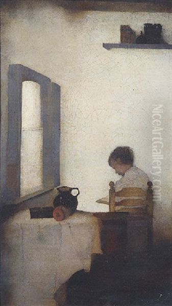 Lezende Jongen In Interieur Oil Painting by Jan Mankes