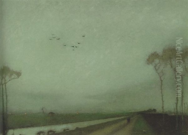 Woudsterweg In Avondschemering Oil Painting by Jan Mankes