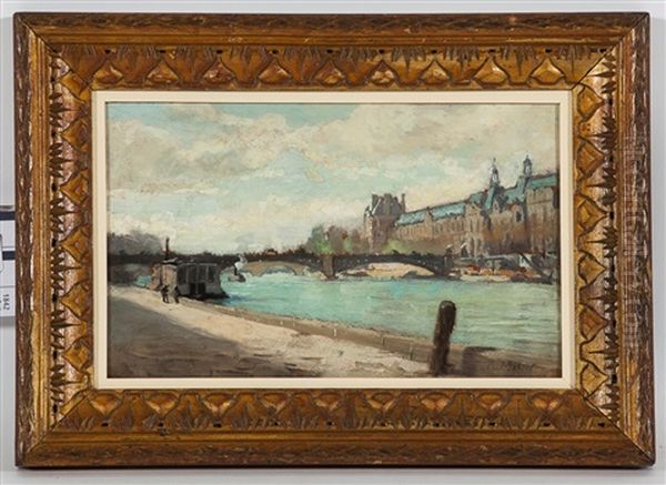 The Seine And The Louvre, Paris Oil Painting by Alexander Mann