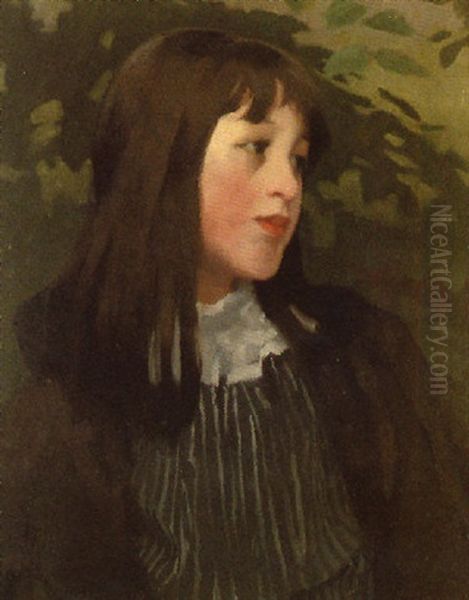 Portrait Of A Girl With Long Hair Oil Painting by Alexander Mann