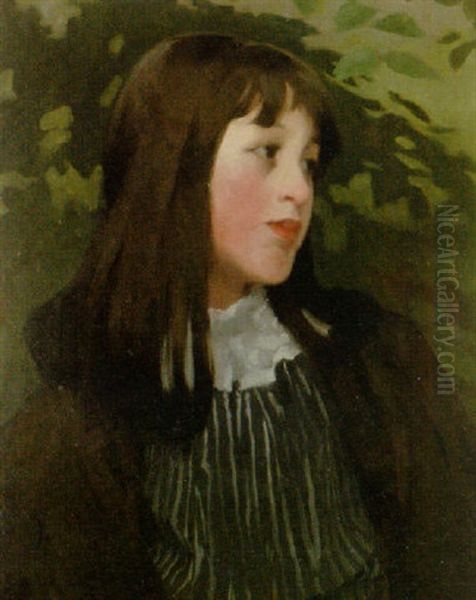 Portrait Of A Girl With Long Dark Hair Oil Painting by Alexander Mann