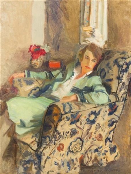 Woman Seated In Interior Oil Painting by Harrington Mann