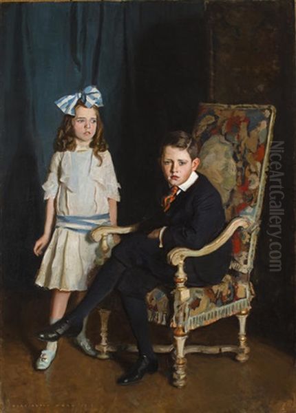 A Portrait Of Jean Mckelvie Sclater-booth And Her Brother Oil Painting by Harrington Mann