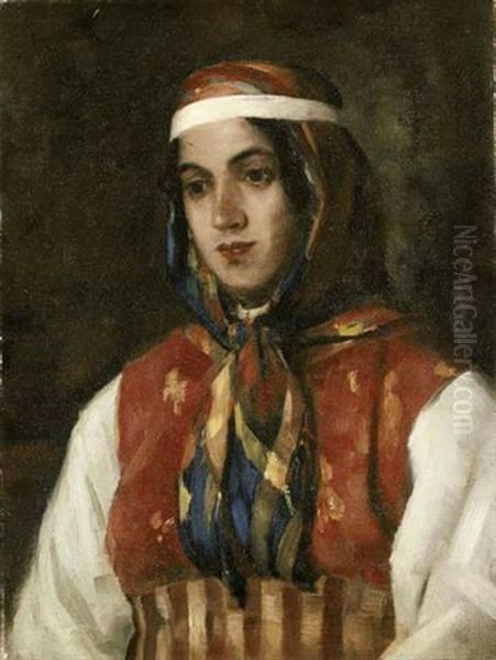 A Maid Of Letuan, Tangiers, Morocco Oil Painting by Harrington Mann