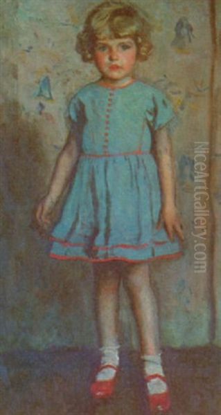 Portrait Of A Young Girl In Blue Oil Painting by Harrington Mann