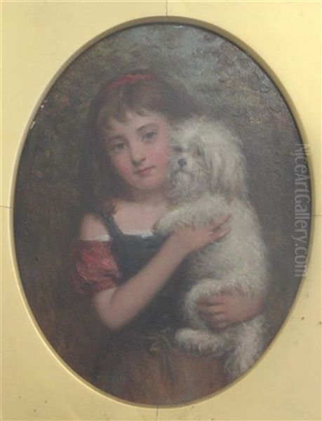 Portrait Of A Girl Holding A White Terrier Oil Painting by Joshua Hargrave Sams Mann