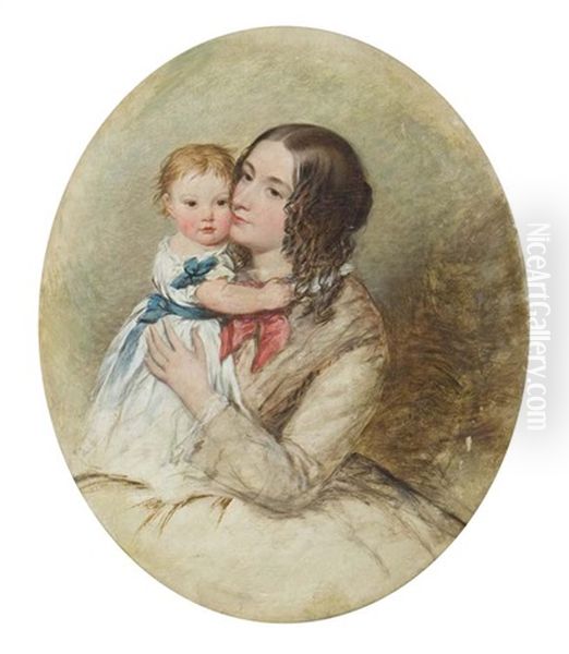 Mother And Child Oil Painting by Joshua Hargrave Sams Mann