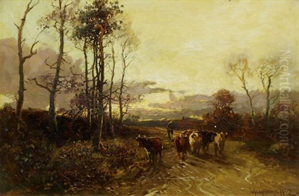 Driving Cattle, Late Afternoon Oil Painting by William Manners