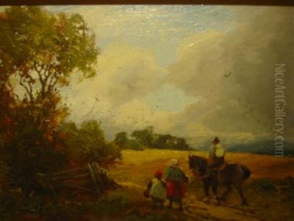 Workhorse And Figures On A Country Path Oil Painting by William Manners