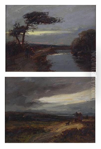 Scotch Express Near Earnforth (+ Canal At Hest Bank; Pair) Oil Painting by William Manners