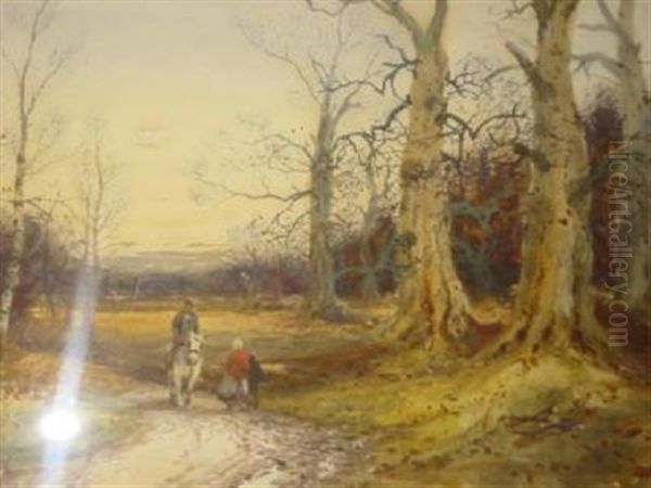 Autumnal Woodland With Figures Oil Painting by William Manners