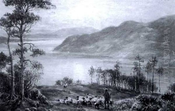 Lakeland Scene With Shepherd And Flock Oil Painting by William Manners