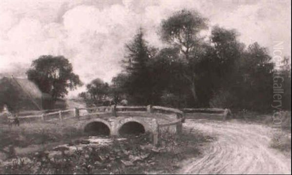 A Horse And Cart Crossing A Bridge Oil Painting by William Manners