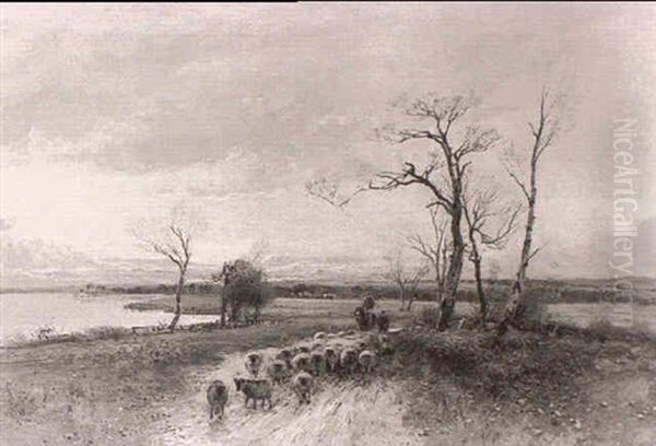 Driving Sheep Oil Painting by William Manners