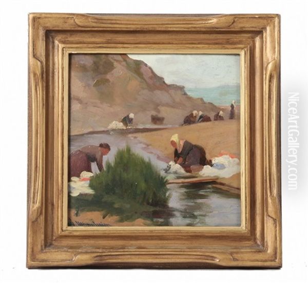 Laundry Women In The Arroyo Oil Painting by Jean Mannheim