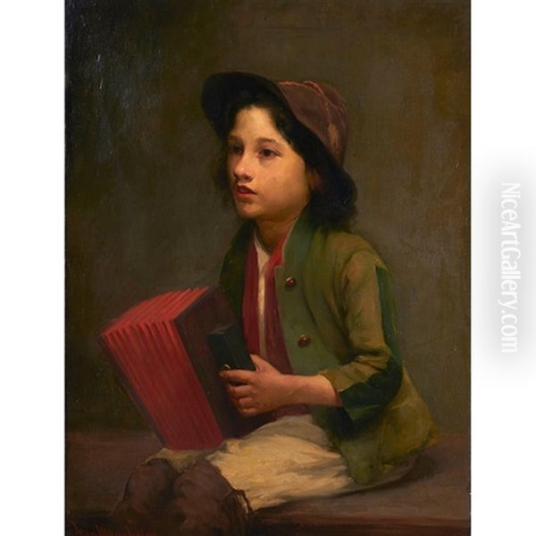 Young Boy With Accordion Oil Painting by Jean Mannheim