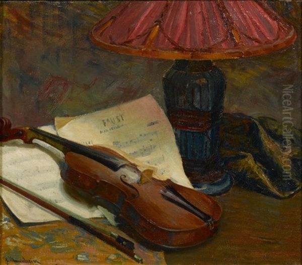 Still Life With Violin Oil Painting by Jean Mannheim