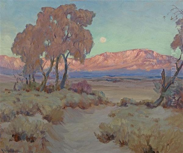 Moonrise, Coachella Valley Oil Painting by Jean Mannheim