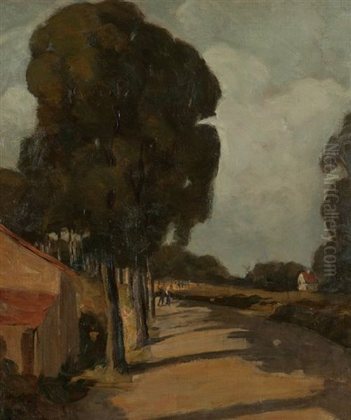 Road Through A Village With Figures Oil Painting by Jean Mannheim