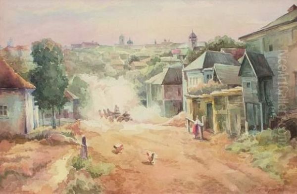 L'entree Du Village Oil Painting by Mihail Andrjejevits Berkos