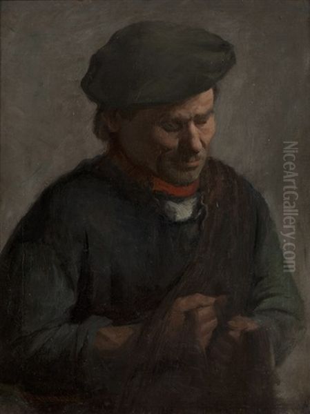 Fisherman Mending His Net Oil Painting by Jean Mannheim