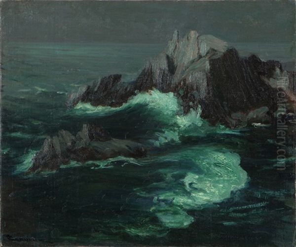 Moonlit Seascape Oil Painting by Jean Mannheim