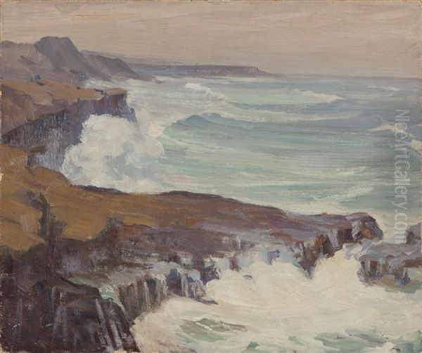 Point Loma - Ocean Beach, Grey Morning Oil Painting by Jean Mannheim