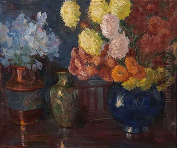 Still Life With Three Vases Oil Painting by Jean Mannheim